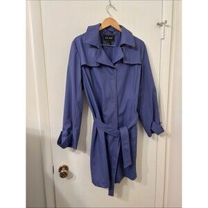 Fu Da Y2K Womens Large Lavender Blue Classic Storm Flap Button Flap Rain Coat